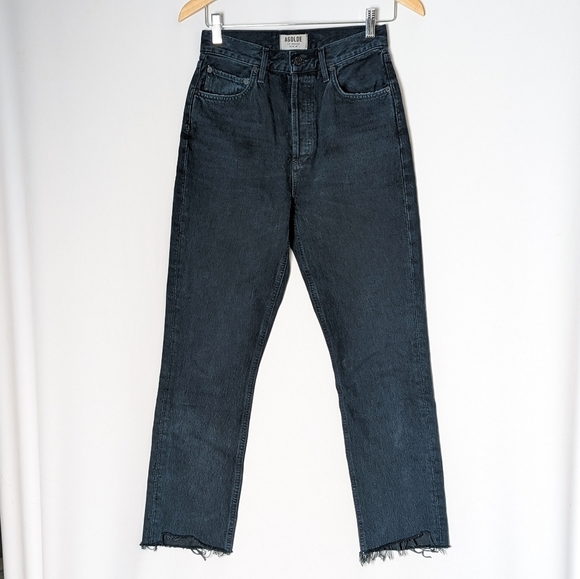 AGOLDE Riley Jeans High Rise Straight Raw Hem Parish Black 25  Aritzia - Picture 6 of 14